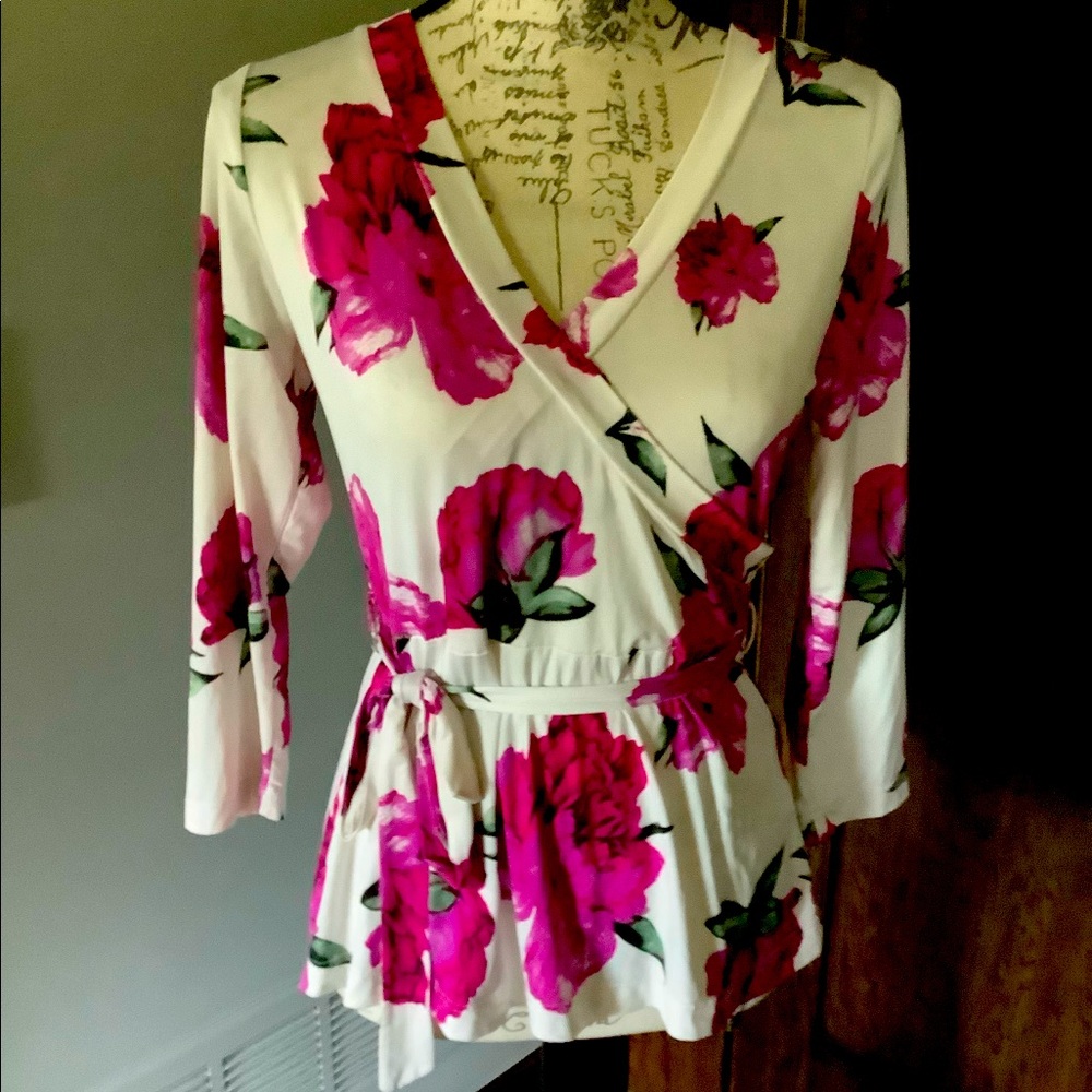 Cream and fushia wrap blouse